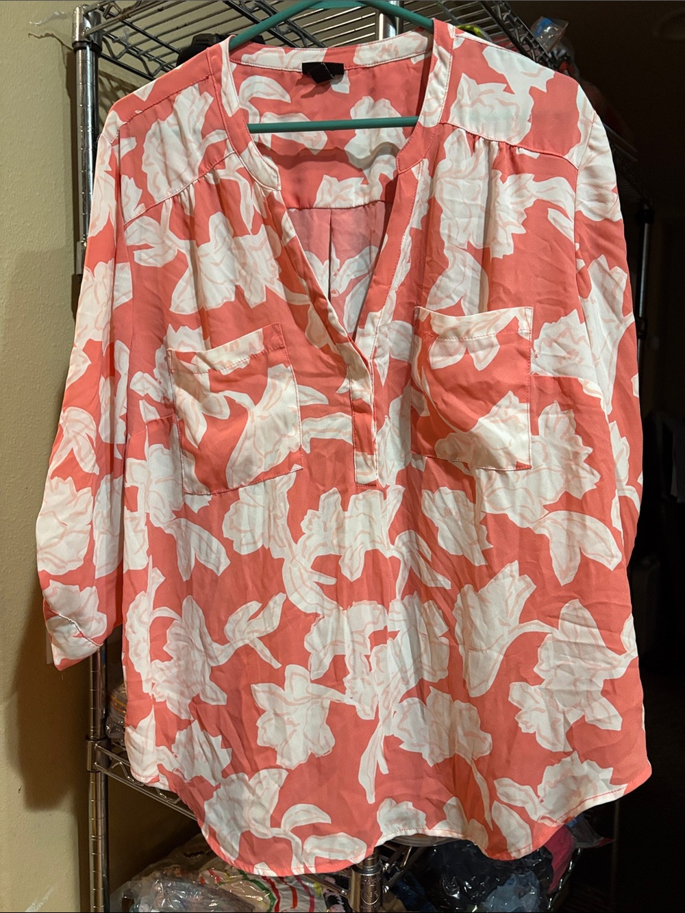torrid Coral and White Floral V-Neck Tunic Blouse
